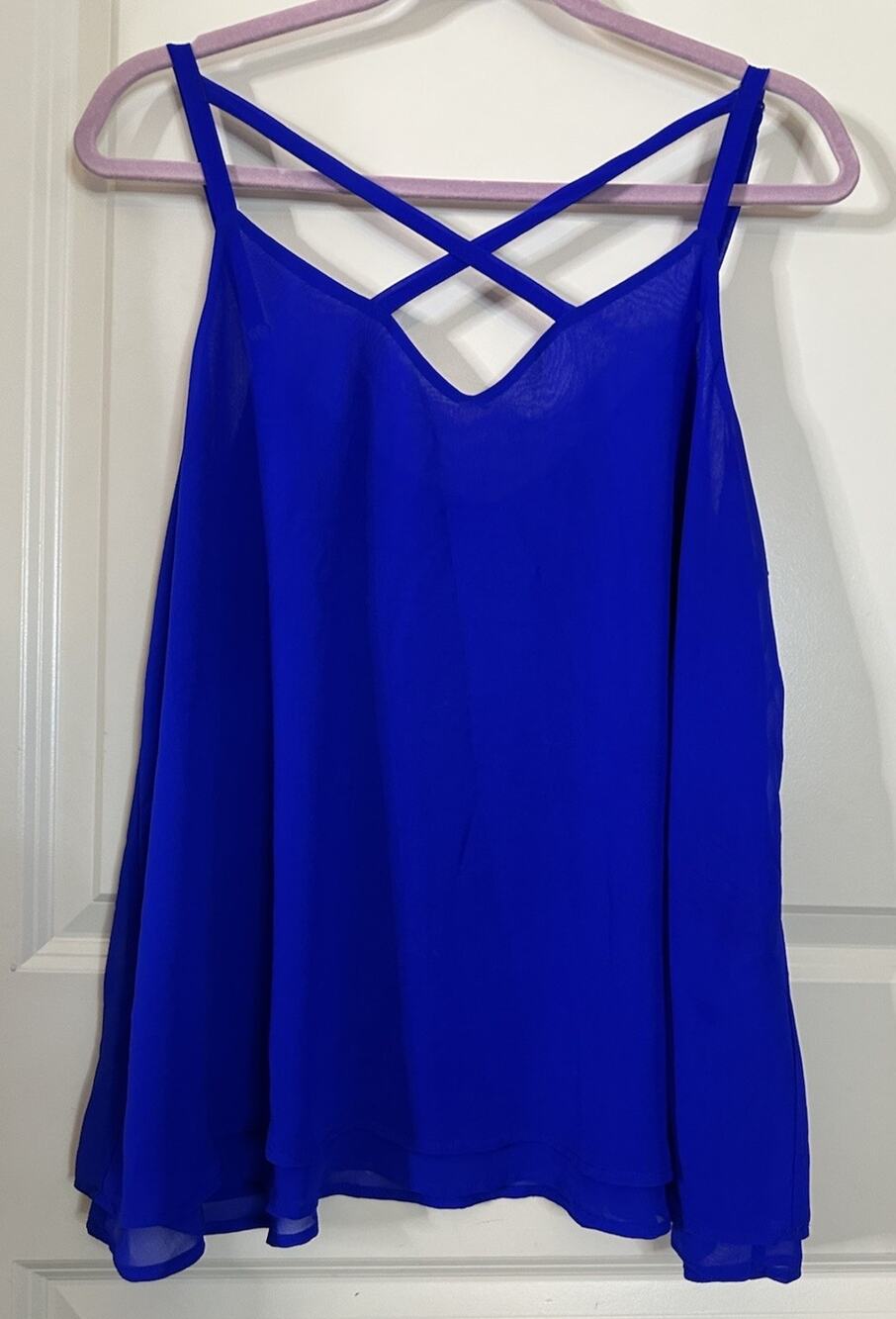Classic TORRID 0 Royal Cobalt Blue Cross-Strap Chiffon Swing Cami Tank Top US12